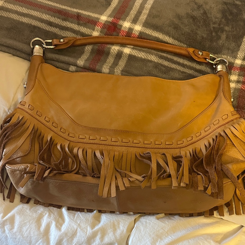 Fringed Tan Leather Bag